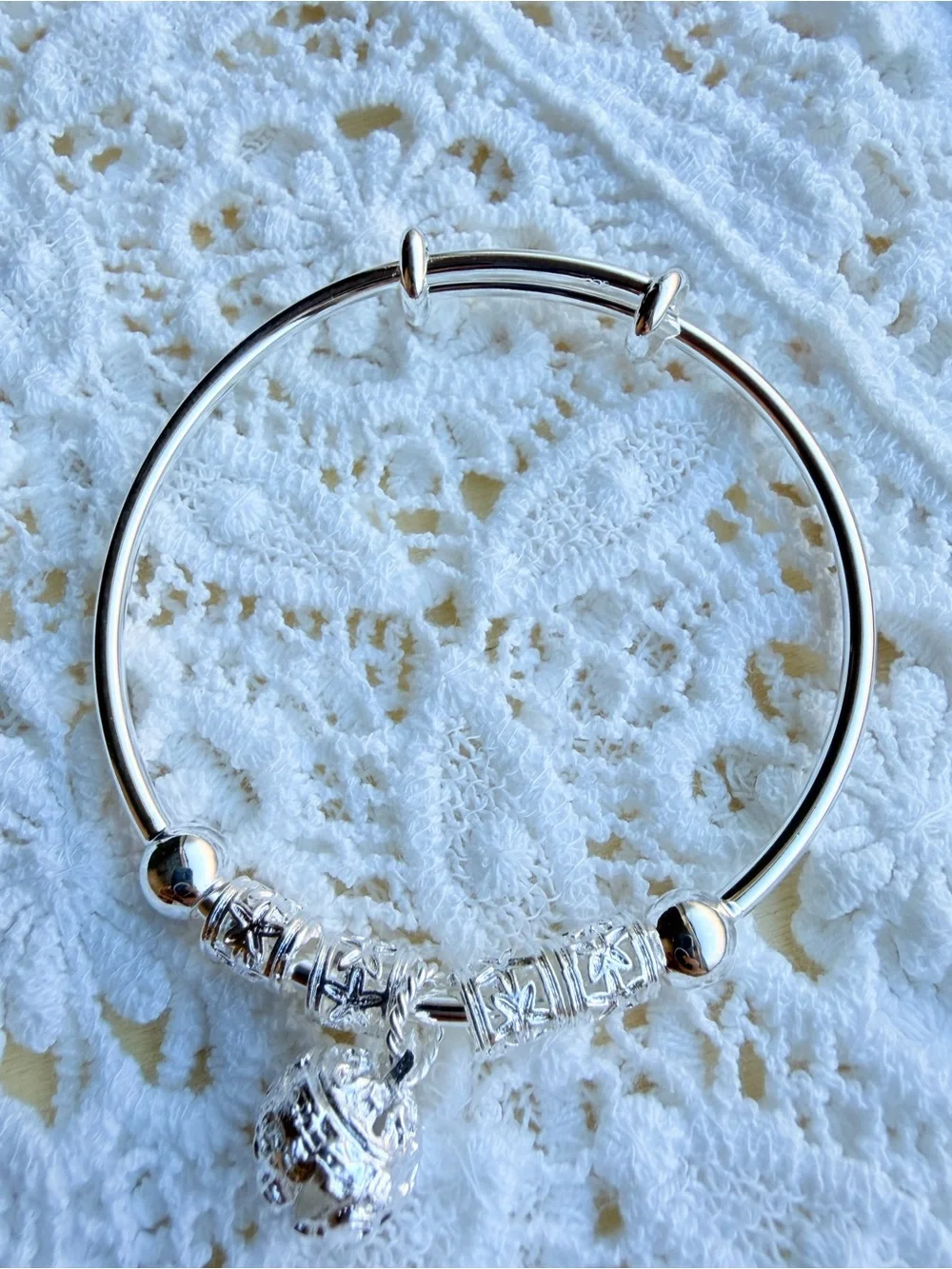 Sterling Silver Charm Bangle Bracelet - Silver